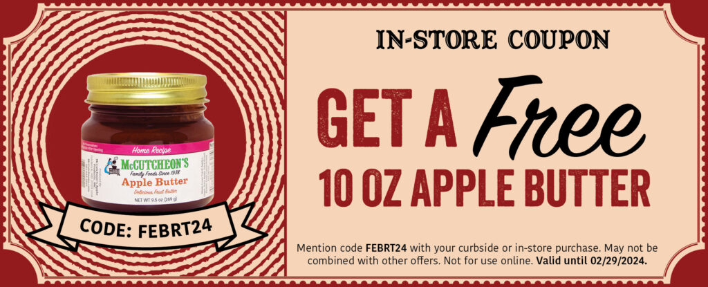 Coupon for use in-store for free 10oz Apple Butter
